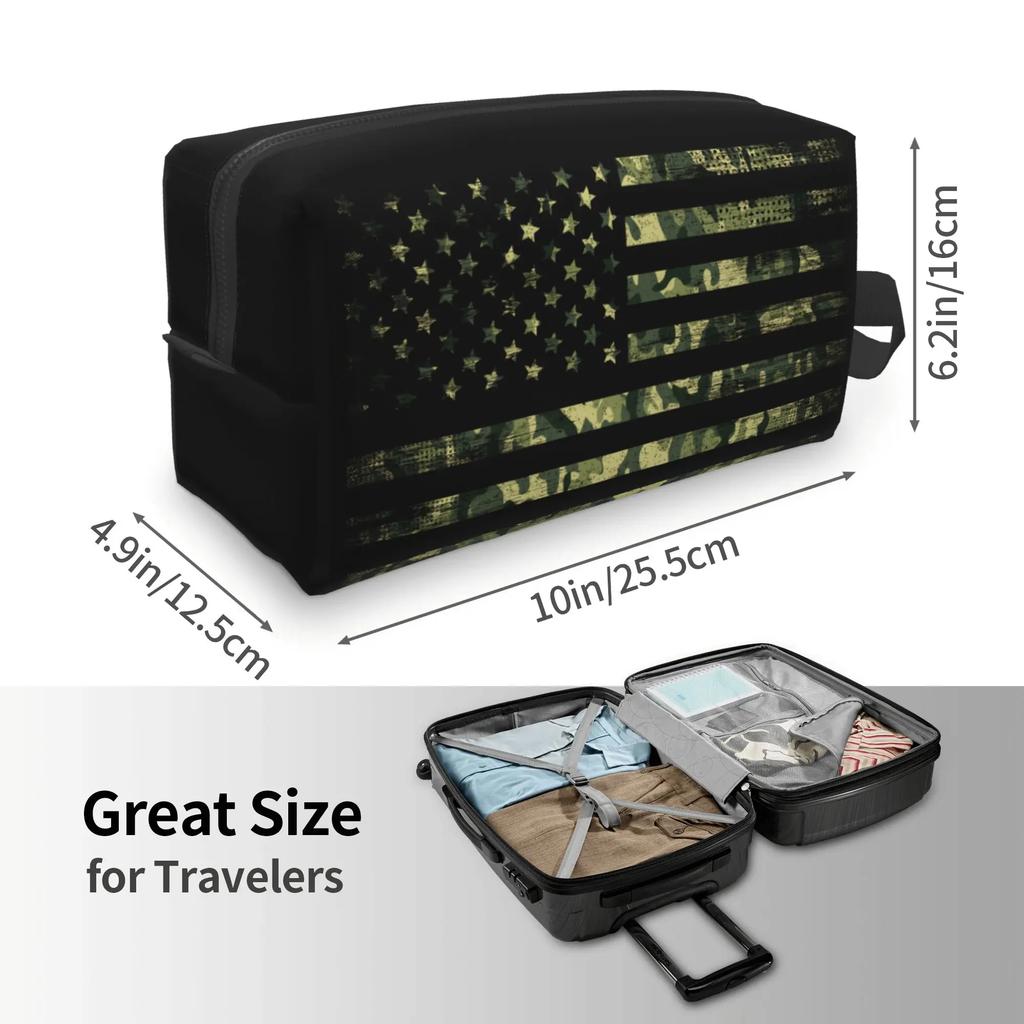 Camouflage American Flag Storage Bag USA Flag Patriotic Stripe Star Portable Cosmetic Cases Large Capacity Makeup Bags