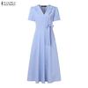 ZANZEA Women Casual V-neck Elegant Summer Short Sleeve Dress