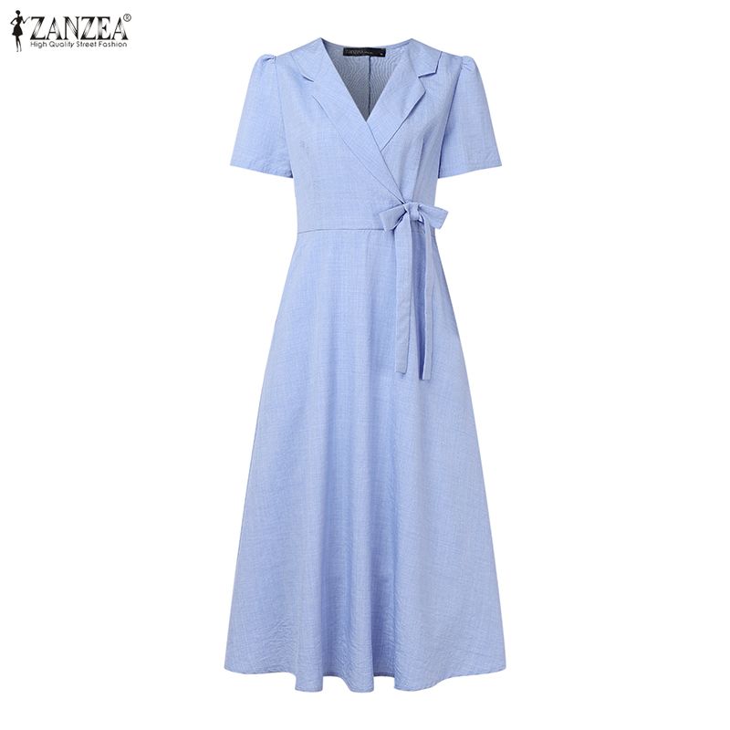 ZANZEA Women Casual V-neck Elegant Summer Short Sleeve Dress