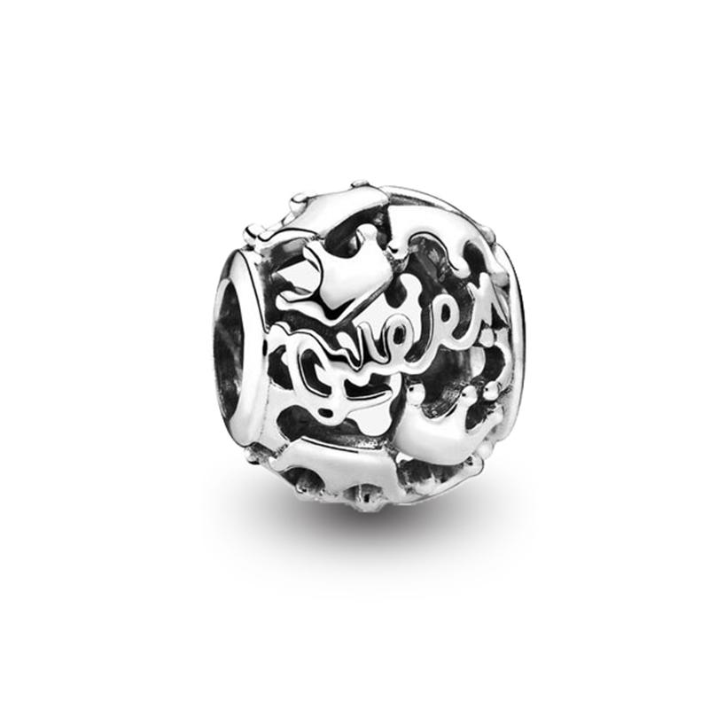 Pixar Hollow-out Round Woven Flower Queen Charm Bead European Silver Bracelet Necklace DIY Jewelry Gift for Women