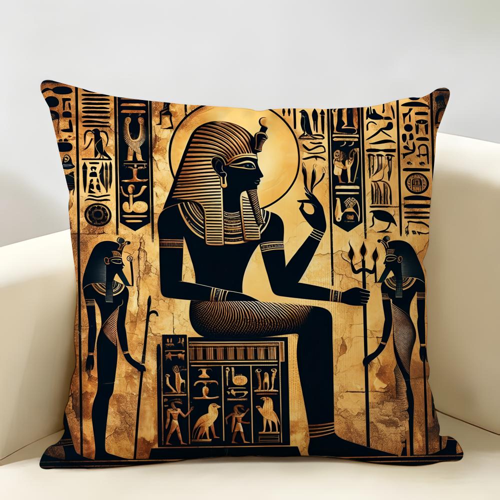 Ancient Egyptian Cultural Elements Cushion Cover Natural Linen Organic Fabric DoubleSided Printing Room Sofa Decor Pillow Case