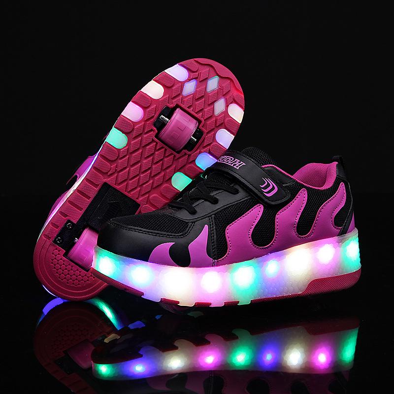 New Boys Vibrating Luminous Shoes Girls Fashion Double Wheel Runaway Shoes Children's Shoes with Wheels 2025