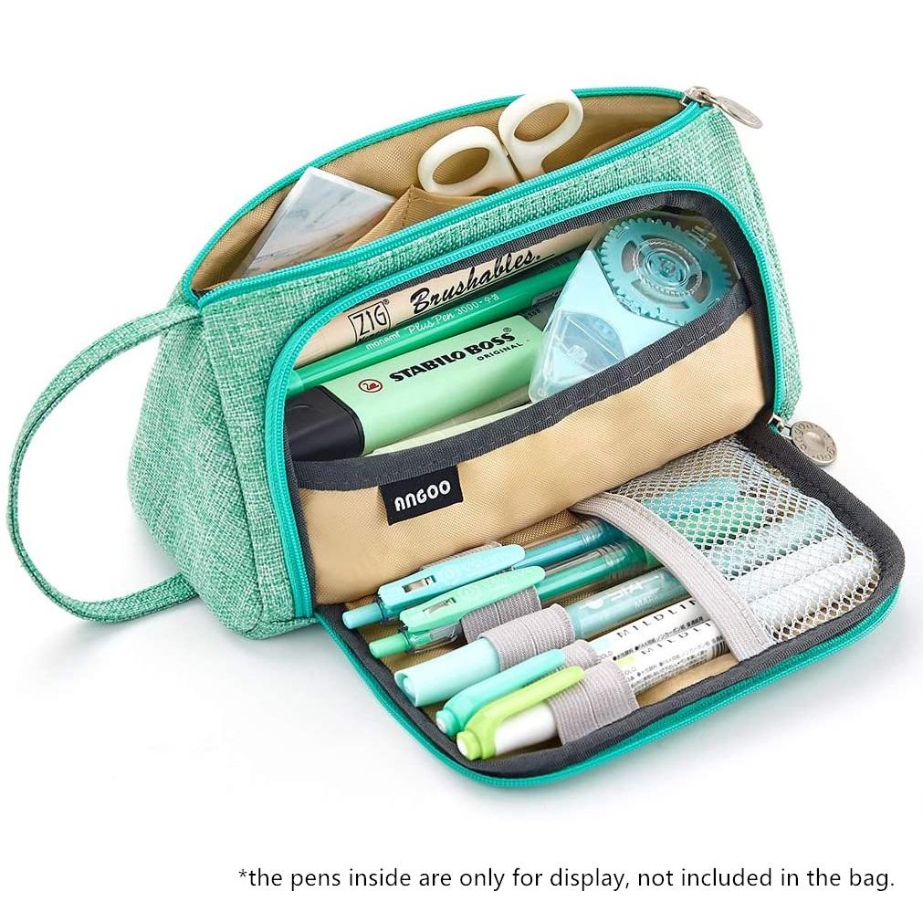 Angoo [Special] Grid Pen Pencil Case, Multi Slot Plaid Storage Bag, Big Pouch Organizer for Stationery Cosmetic Student A6443