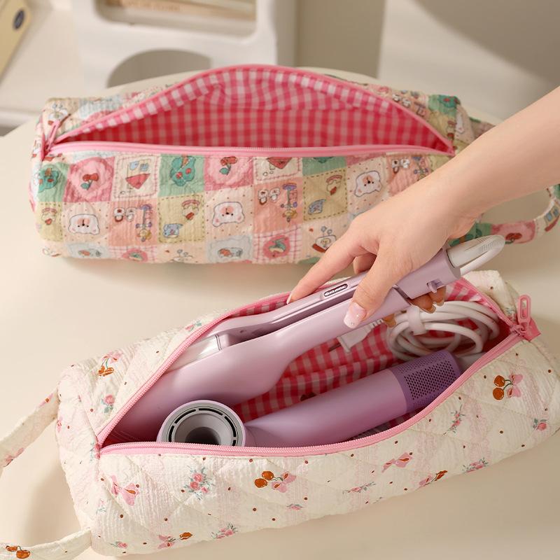 Hair Dryer Storage Bag Quilting Cotton Large Capacity Dustproof Curler Storage Bag with Handle Portable Carrying Case for Travel