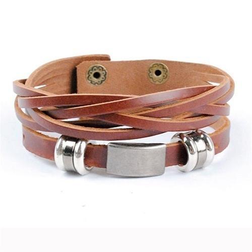 Mens Vintage Multilayer Braided Faux Leather Bangle Cuff Bracelet Wristband