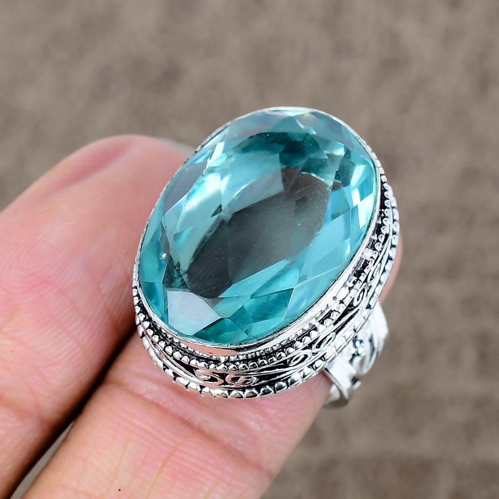 Green Amethyst Genstone Handmade 925 Sterling Silver Jewelry Ring Size 8 KKG-478