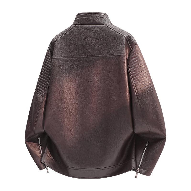 New leather jacket men's spring and autumn new high-end top American trendy brand loose casual jacket men
