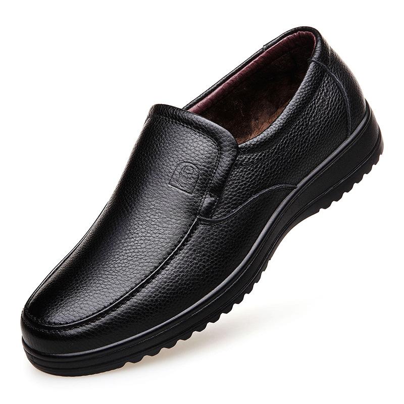 Old Man's Head Men's Shoes 2025 Spring and Autumn Velvet Men's Business Casual Leather Shoes Lightweight Large Size Men's Shoes