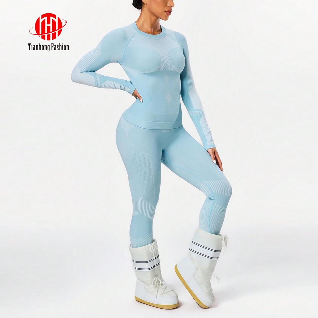 Ciepły zestaw bielizny bazowej narciarskiej i do jogi: Długi rękaw odprowadzający wilgoć