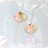 Chinese Style Hollow Fan Pendant Earrings For Women Asymmetrical Vintage Fan-shaped Shell Flower Pearl Earrings Jewelry Gifts