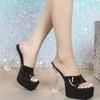 MCLUBGIRL  Crystal Thick Heel Square Transparent Word With High Heel Cool Slippers Skirt Fairy Shoes Catwalk Performa LFD-3640-3