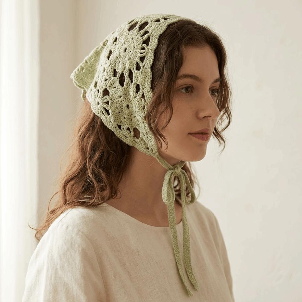 Pastoral Style Triangle Turban Floral Women Hair Scarf Elegant Knitted Headband Girls
