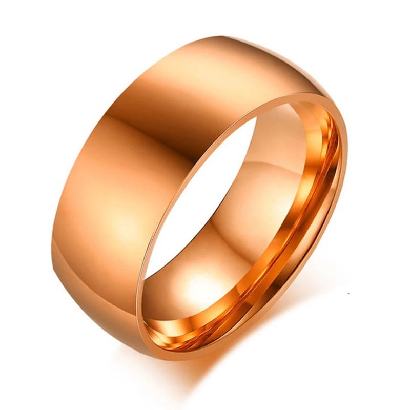 8mm Fashion Gold Color Stainless Steel Ring Smooth Surface Classic Engagement Anel  for Male Wedding Bands Gift Wholesale