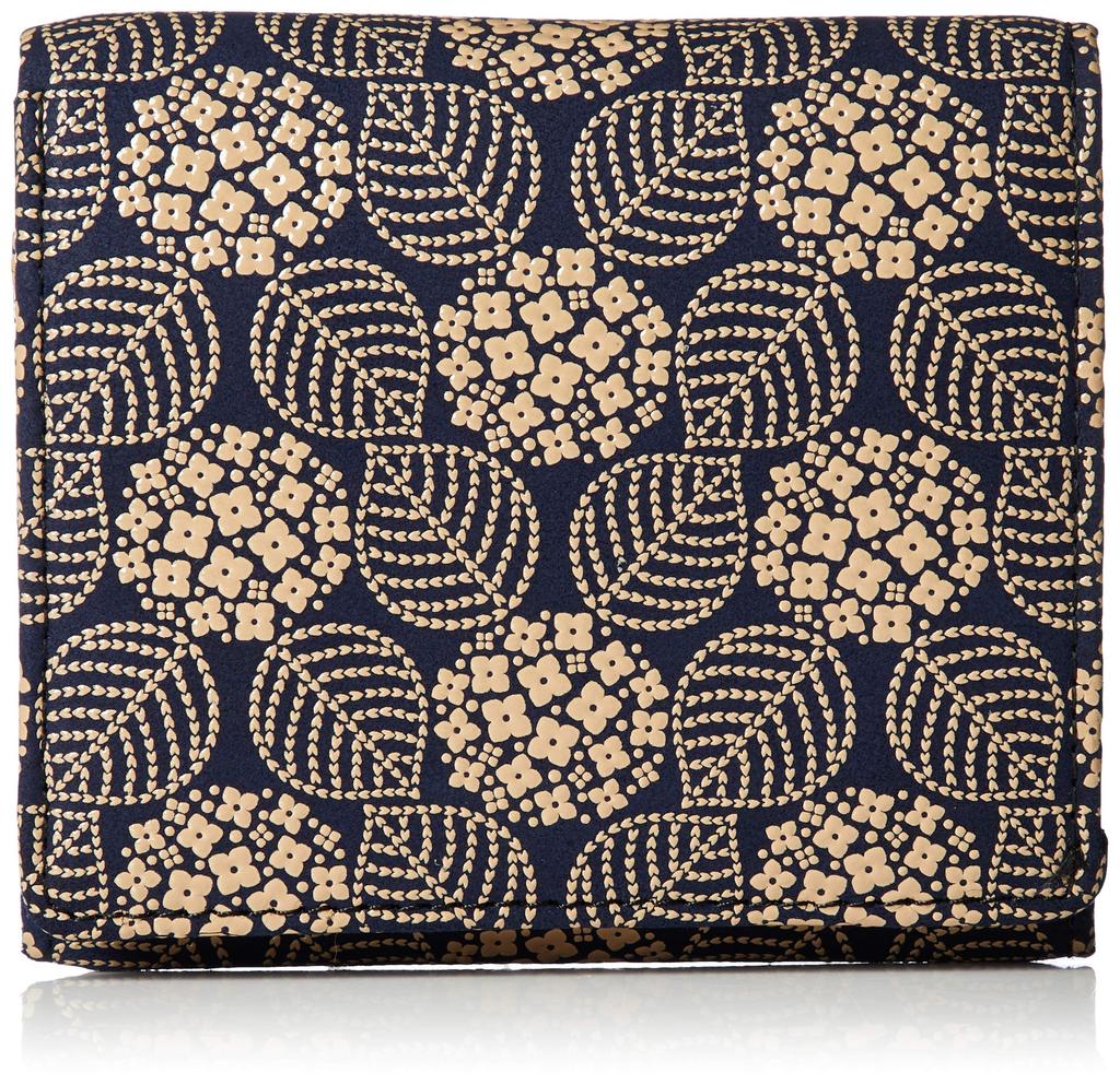 Indenya Women's Bifold Wallet with Bill Compartment, Navy Blue Deerskin and White Lacquer, Hydrangea Pattern, 2204-14-174