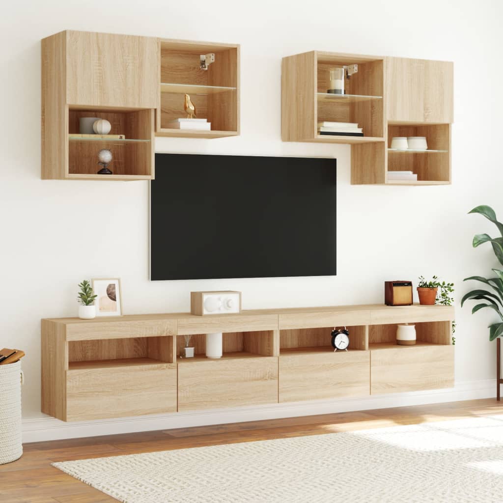 TV Wall Cabinet with LED Lights Sonoma Oak 100 x 30 x 40 cm