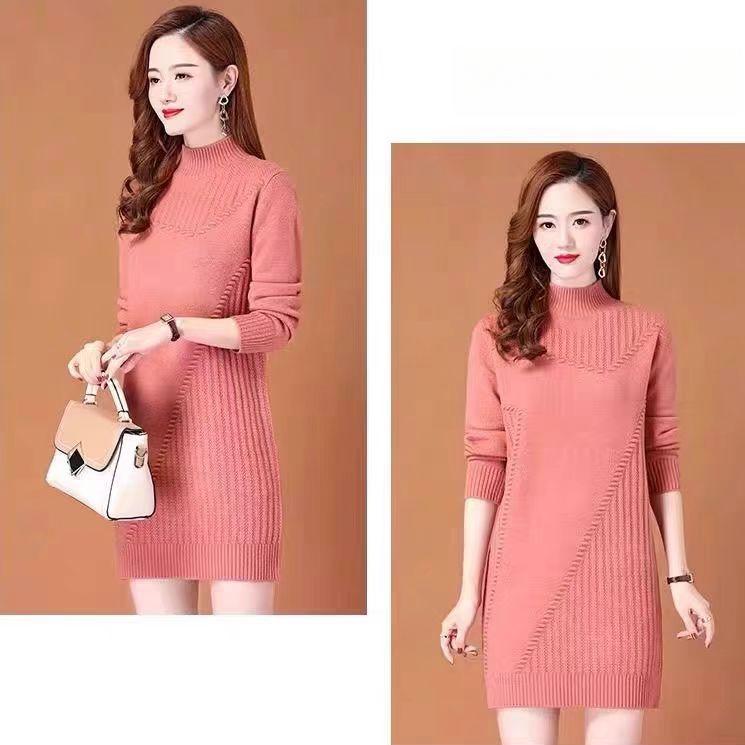 Sweater Women's Autumn and Winter Half Turtleneck Knitted Sweater Base Layer Thickened Mid-length Pullover Loose Sweater