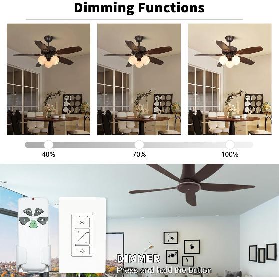Ceiling Fan Remote Control Kit, Universal Ceiling Fan Remote and Dimmer Light Switch Combo, Ceiling Fan Wall Switch UC9050T, Fan Remote Control Kit