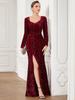 Ever-Pretty Women's Shiny Long Sleeves Sweetheart Fishtail Sequin Front Slit Bodycon Evening Dresses