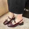 Elegant Patent Leather Mary Janes Shoes 2025Summer Bowknot Square Women's Chunky Heel Shoes Comfortable Ladies Back Strap Sandal