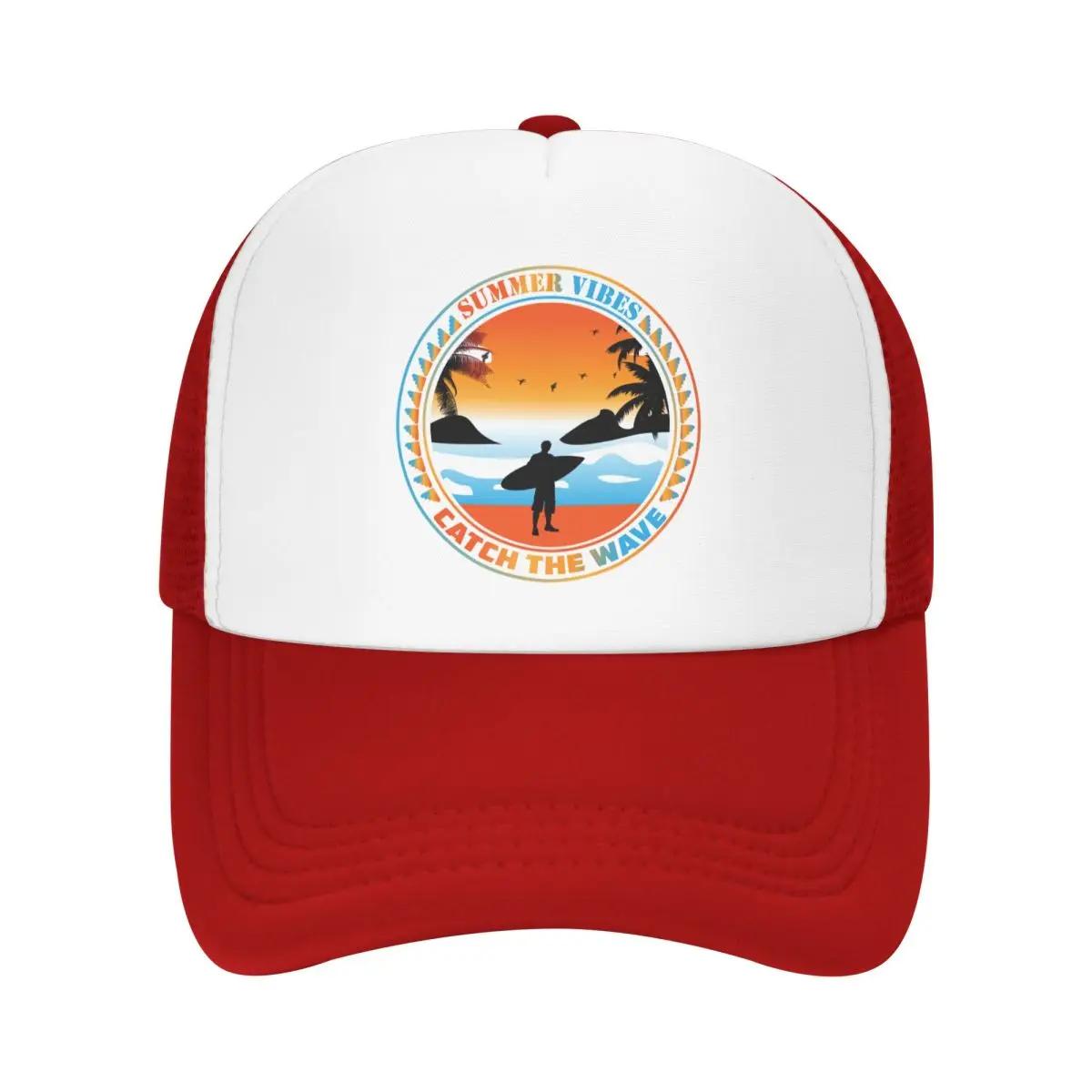 Custom Summer Vibes Catch The Wave Trucker Hat for Unisex Women Adjustable Adult Surfing Surfer Baseball Cap Summer Dad Hat One Size
