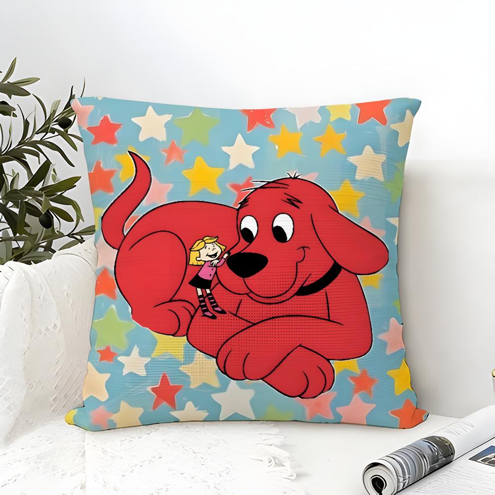 Federa Cuscino Tessuto Cotone Lino Quadrata Cerniera Federa Cuscino Decorazione Casa Soggiorno Fumetto Cartone Animato C-Clifford Il Grande Cane Rosso 1