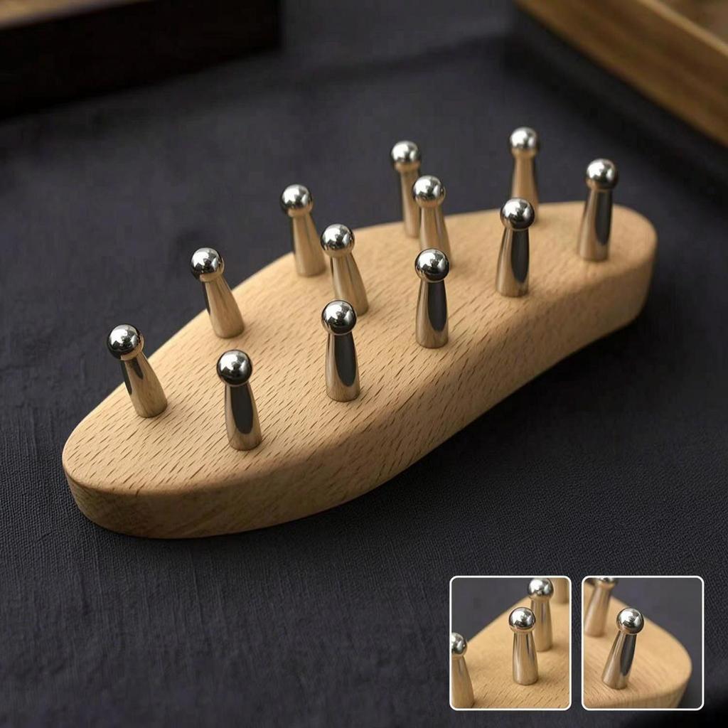 Wooden Gua Sha Comb with Steel Pins Relaxing Handheld for Adults, Body Massage, Home