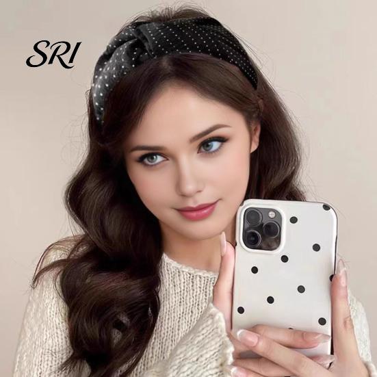 French Style Headband Women Dot Print Knotted Design Wide Brim Leisure Casual Sponge Padding Hair Hoop Accessory Rounded Head Shaping Band