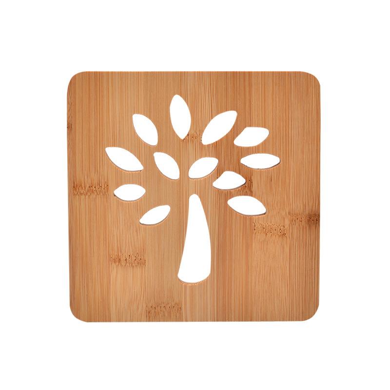 Bamboo Round Table Mat Simple Hollow Pattern Heat Resistant Pot Dish Placemats Anti-slip Protection Table Decorative