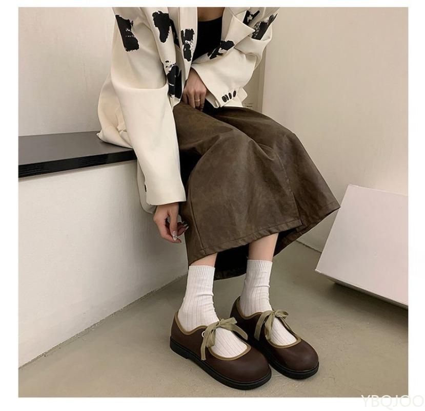 Fashion 2025 New Thick Bottom Round Head Low Heel Shallow Mouth with Skirt Single Shoes for Women in Autumn Simple Comfortable