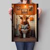 Goldendoodle Monkey Highland Cow On The Toilet Reading Newspaper Poster Animal Print Canvas Painting Funny Bathroom Wall Decor