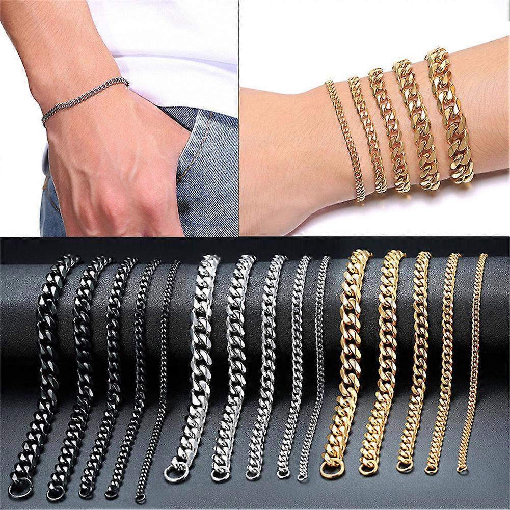 5 PCS Men's Gold Plated Stainless Steel Curb Cuban Chain Link Bracelet 3/5/7/9/11 mm
