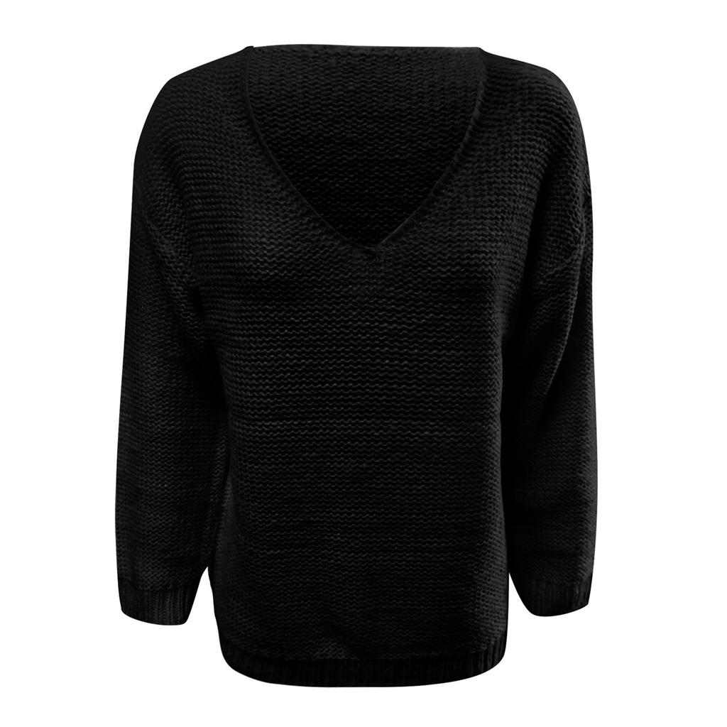 Women's  And Winter Loose Solid Color V-neck Long-Sleeved Knit