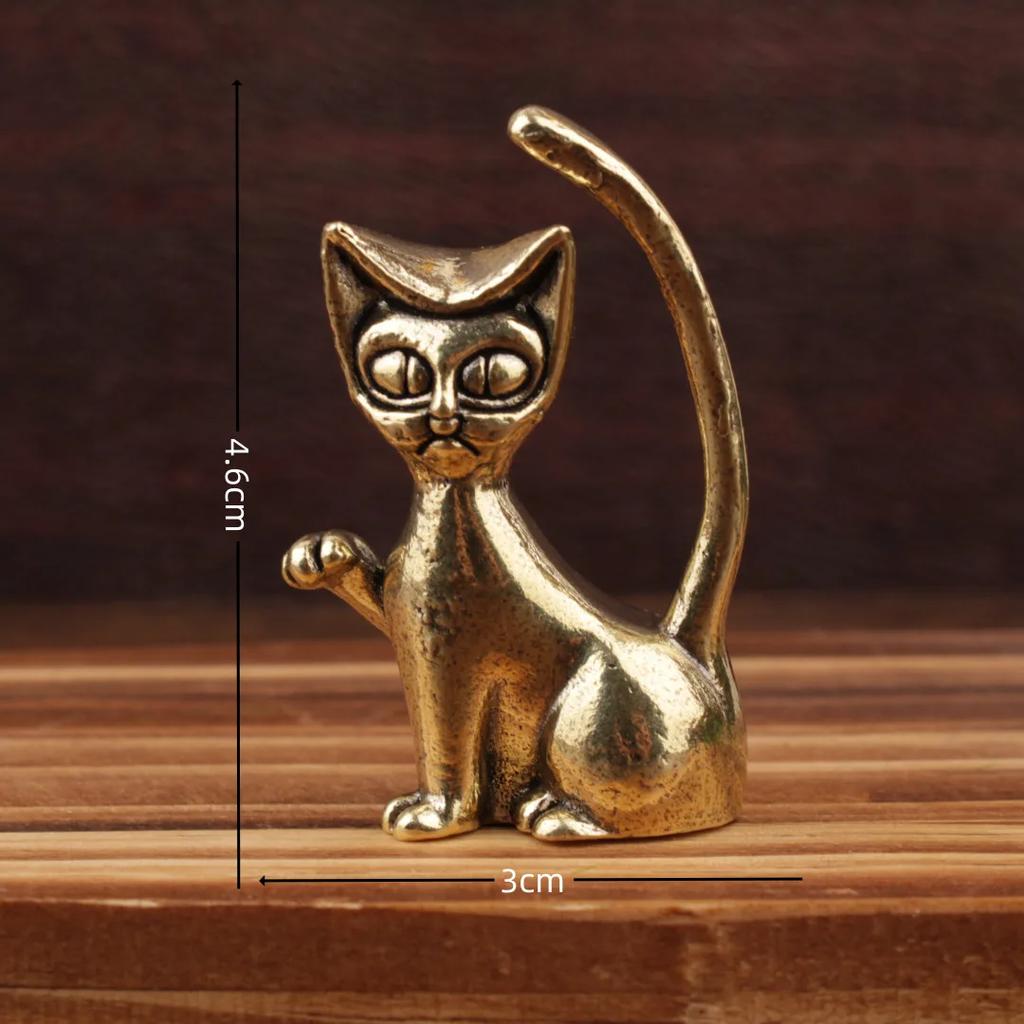 Antique Brass Cat Lovers Statue Ornament Copper Animal Sculpture Incense Burner Home Desktop Decorative Figurines & Miniatures