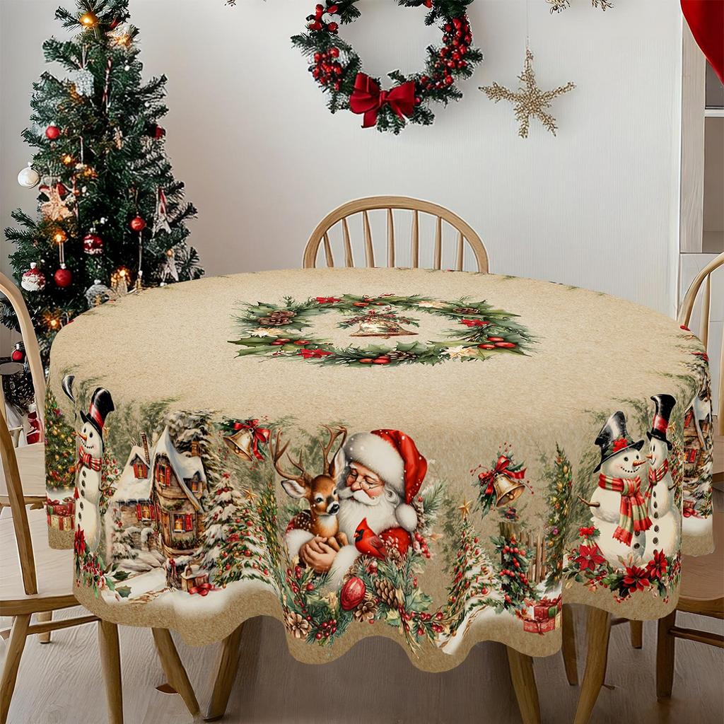Vintage Weihnachts-Tischdecke Schneemann Elch Tischdecke Weihnachtsdekorationen für Zuhause 2025 Weihnachtsgeschenke Navidad Noel Neujahr 2026