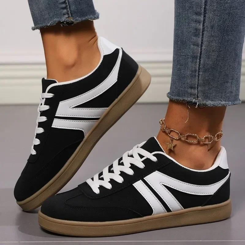 Shoes Female 2025 Hot Sale Lace Up Women's Vulcanize Shoes Spring Autumn Round Toe Mixed Colors Flat Casual Comfortable Sneakers