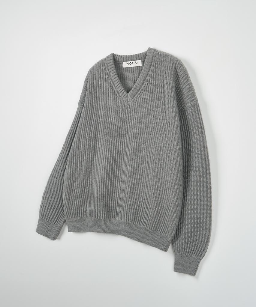 NODU V-Neck Waffle Essential Knit [Gray]