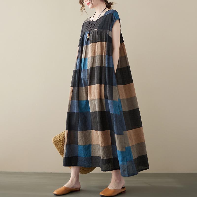 Real summer new literary printing large size hand-folded loose and thin to cover the arms medium and long dress women