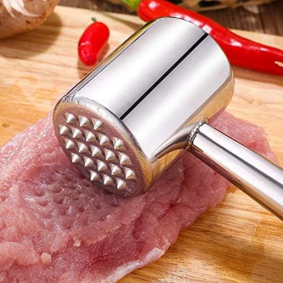 Attendrizator de Carne din Oțel Inoxidabil, Ciocan de Carne pentru Uz Greu, Ciocan de Carne cu Două Fețe, Attendrizator pentru Frăgezirea Fripturii, Vitei, Puiului, Mielului și Tocăturii
