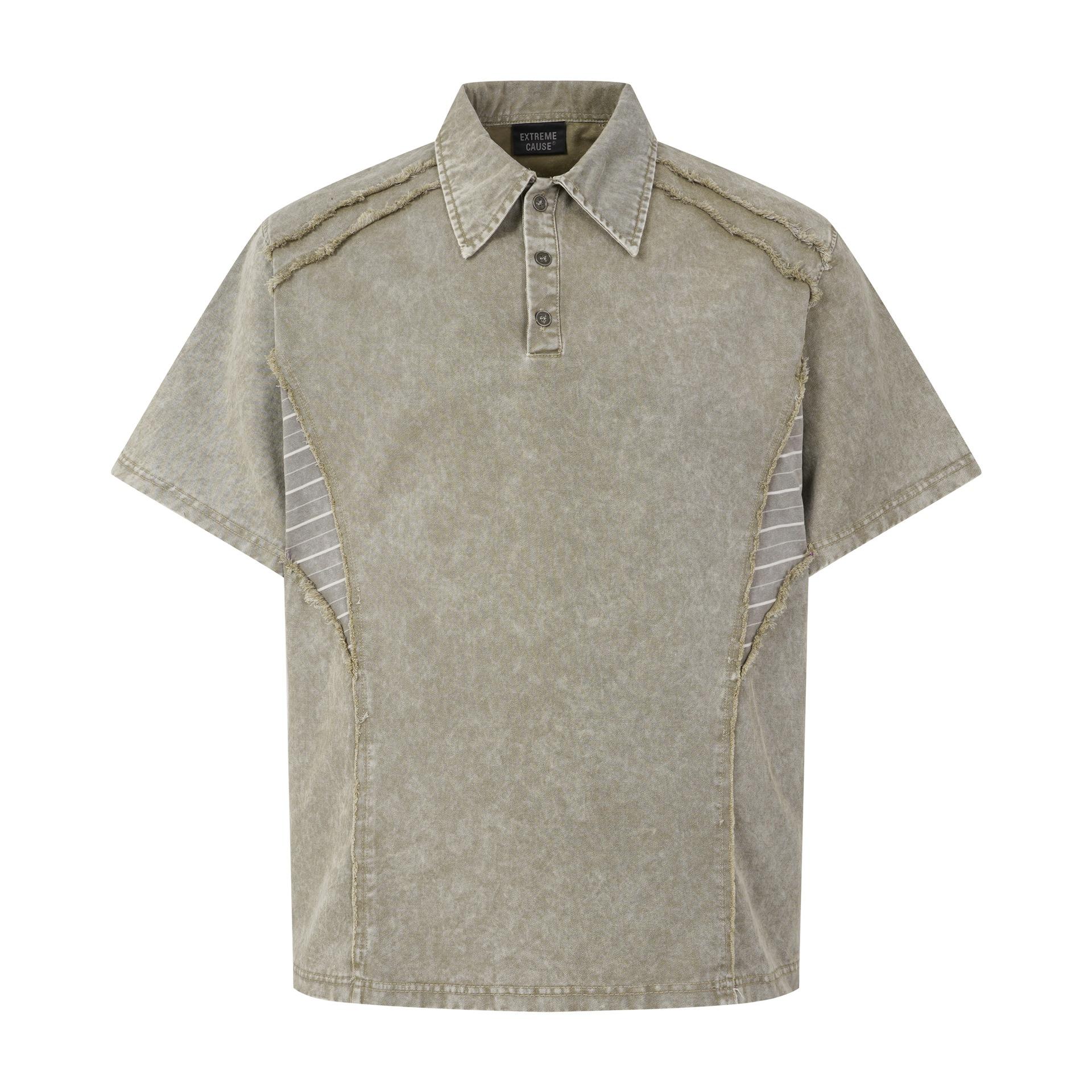 American trendy tee washed old rough edge lapel T-shirt pure cotton summer polo short sleeves M