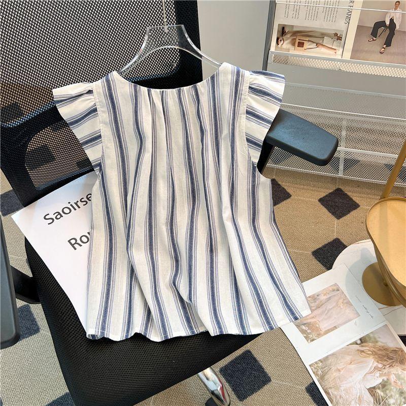 Xiaofei Ärmel Gestreift Altersreduzierend und Bauch kaschierend Hemden Sommer Schlicht Lässig Retro Damen Blusen & Hemden