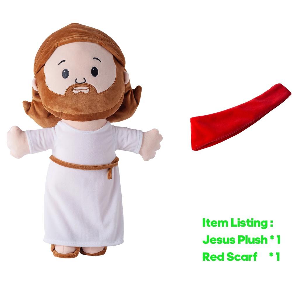 25cm/50cm Cartoon Jesus Kissen Stofftier Nachttisch Sofa Kissen Weihnachtsgeschenk Weiche Plüschpuppe mit Bibelkissen für Kinder