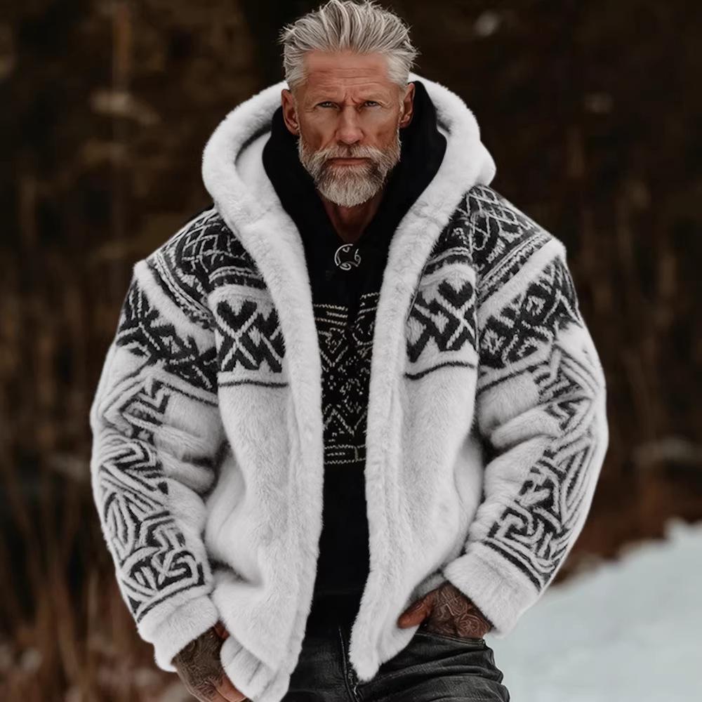 Men's 3D Print Flannel Hooded Zipper Cardigan: Winter Warm Fashion Sweatshirt
