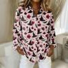 Women’s Long Sleeve Button Down Shirt with Halloween Print Turn Down Collar Casual Fit Blouse Top for Daily Wear
