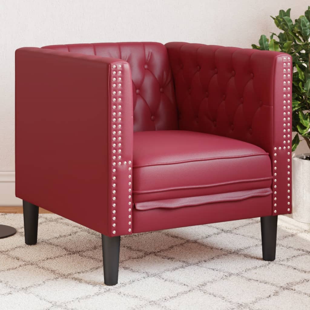Chesterfield Armchair Burgundy Faux Leather