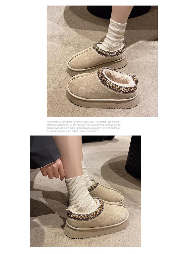 2024 Women's Fleece-Lined Cotton Shoes: Thick-Soled, Comfortable, Home & Outdoor Winter Footwear