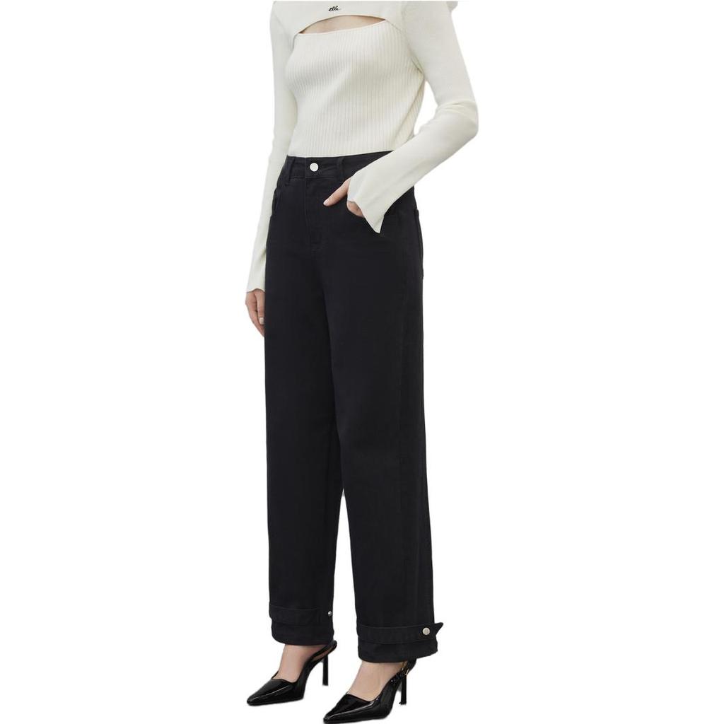 ELLE High-Waisted Straight Leg Jeans Women bottoms Black EQ35836