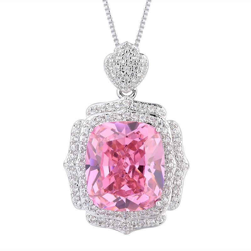 Jewelry Copper Bottom Gold Plated Simulation Pink Diamond Light Luxury Heavy Industry Set Pendant Ring 4 * 16 Earrings 12 * 14