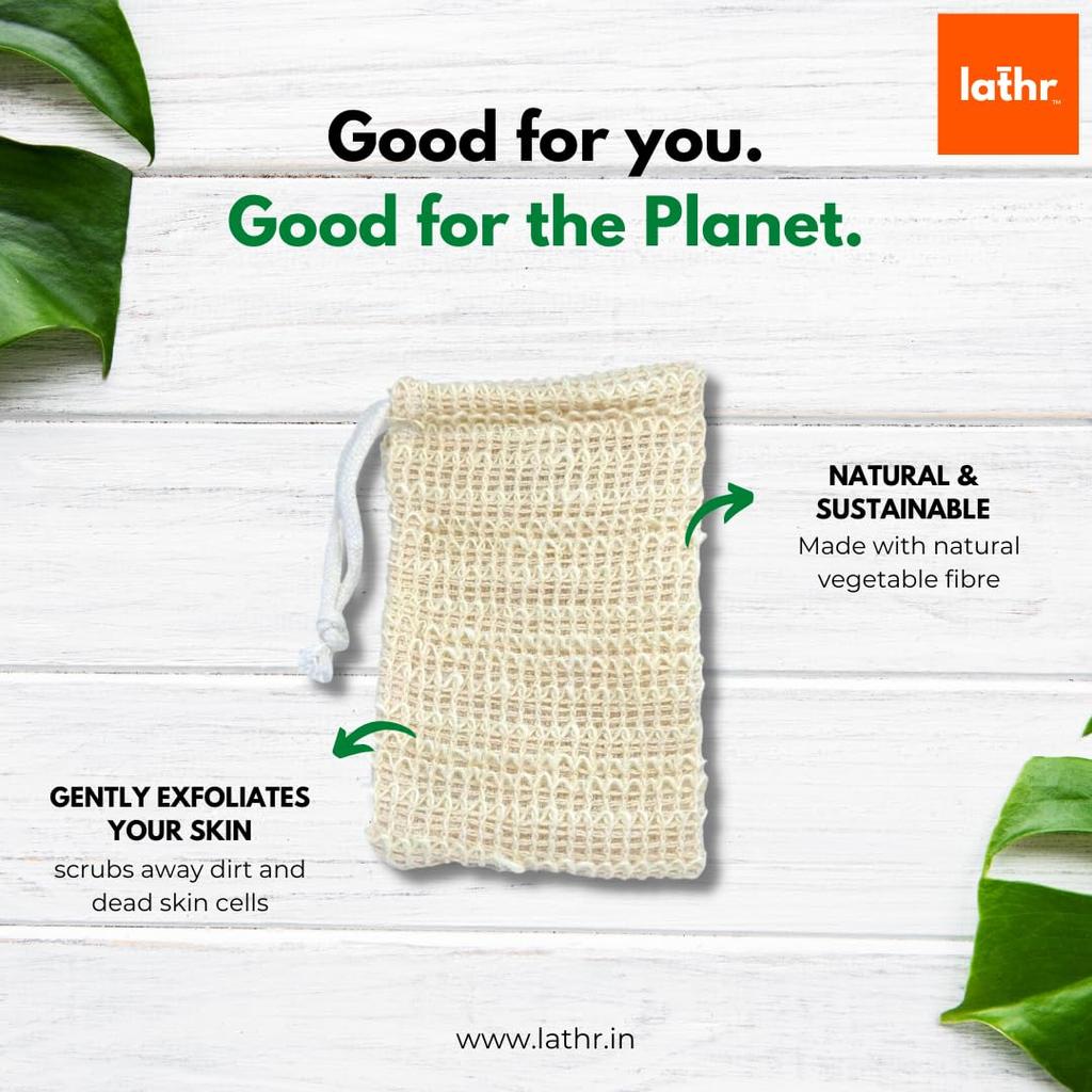 LathrÂ® Natural Ramie Soap Bags/Soap Bag Scrubber (Pack of 3) | Made with Sustainable Vegetable Fibre | Gently Exfoliates Skin | For Men & Women |
