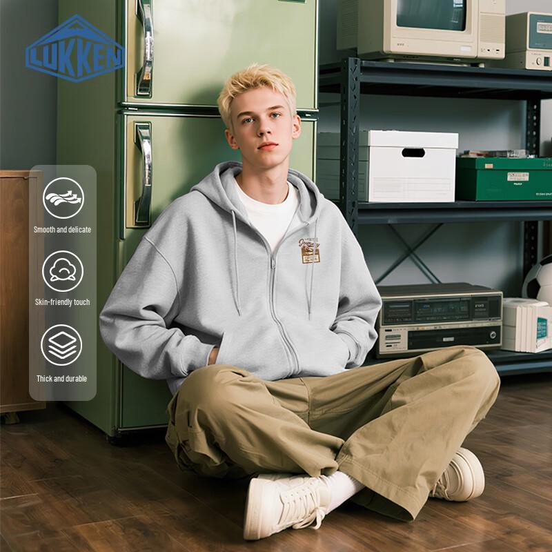 LUKKEN Men's Loose-Fit Hooded Graphic Zip-Up Sweatshirt