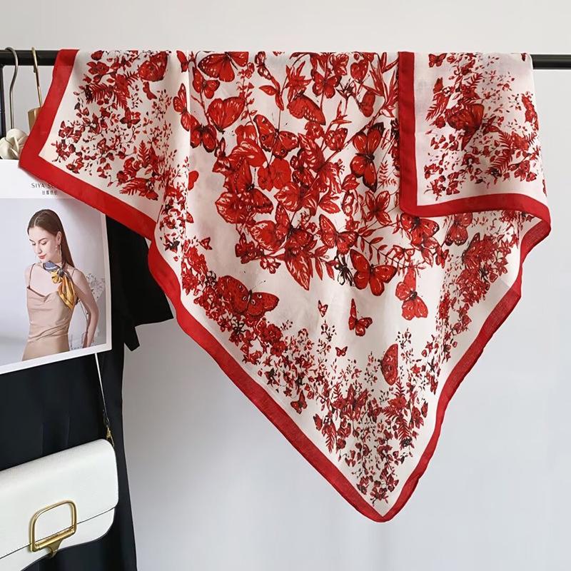 

Элегантный темперамент нишевый национальный стиль принт бабочки и цветов модный шарф для женщин с высококачественной ретро-шалью в елочку 90*90
